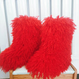 Hot Women Warm Fluffy Leather Boot Winter Plush Artificial Fur Snow Boot Outdoor Antiskid Shoe Mujer Platform Cotton