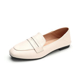leather moccasins women square toe brief slip on loafers two wears slides flat shoes woman single sneakers size