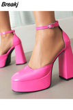 Pumps Chunky Heel Ankle Strap Shoes 2023 Spring Summer Wedding Shoes Fashion Sexy Mary Janes Pumps Big Size