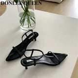Shoes Women Sandals Thin Low Heels Sandals Pointed Toe Narrow Band Simple Sandal Ankle Strap Lady Pumps 2023