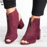Woman Sandals Ladies Shoes Gladiator Casual Peep Toe Antiskid Bottom Zipper Med Thick Heels Wedding Sandalias Mujer