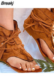 Women's Sandals 2023 Retro Gladiator Ladies Clip Toe Vintage Boots Casual Tassel Rome Fashion Summer Woman Shoes Female