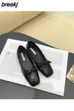 Brand Flats Women Shoes Female Slip On Casual Loafers Square Toe Ballet Boat Shoes Shallow Bow Knot Ballerinas Gold