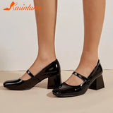 Toe Vintage Ankle Buckle Mary Jean Shoes 2023 European Style Thick High Heels Solid Elegant Women's Pumps Spring