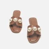 Size 34-41 2023 Za Pearl Womens Slippers Elegant Flats Sandals Woman Casual Flat Shoes Ladies Comfort Home