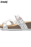 Fashion Women Wedge Cork Slipper 2023 New Summer Beach Outside Buckle Trifle Platform Med Heel Slide