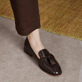 Retro British Style Square Head Women's Loafers Shoes Spring Summer Style Tassel Comfortable Single Shoes Women Brown