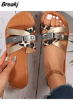 Slippers Shoes For Women Casual Snake Pattern Slides Roman Flat Plus Size Peep Toe Comfortable Retro Female Footwear