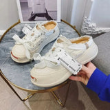 Platform Casual Canvas Half Slippers Label Sewing Designer Lace Up Shoes Slip On Sneakers Cross Tied Trainers For