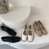 New Designer Women Loafers Single Leahter Shoes Fashion Lace Up Female Round Toe Shallow Flats Elegant Woman