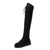 Women's Long Boots Large Women Shoes Thick Heel Lace Up High Heel Round Head Casual Knight Boots Thigh High