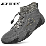 Men Boots Suede Leather Western Ankle Boots Men Warm Fur Winter Snow Boots Casual Shoes Sneakers Cowboy Botas