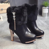 Women Boots Christmas Ankle Boots High Heels Ladies Shoes Femme Warm Elegant Short Boots Red Black Shoes Plus Size