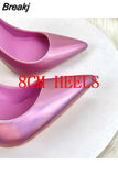 Metallic Leather Women High Heel Shoes Pointed Toe Shallow Stiletto High Heels Sexy Prom Wedding