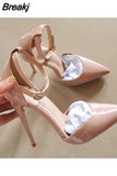 Strap classic pointed toe high-heeled exquisite elegant single shoes 12cm high heel ladies party shoes QP121