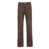 Casual Brown Skinny Jeans Women Autumn High Waisted Pants Capris 90s Denim Trousers Ladies Pockets