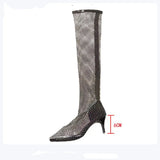 New Sexy Hollow Thin Heel Mesh Stockings Water Drill Socks Boot Short Boot High Knee High Women Boot Pumps Women Shoe