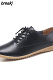 Summer Women Oxford Shoes Ballerina Flats Shoes Women Genuine Leather Shoes Moccasins Lace Up Loafers Zapatos