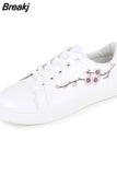 Spring Fashion Breathble Vulcanized Shoes Women Sneakers Platform Shoes Women Embroider Lace-up White Casual