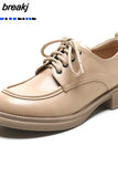 Women Genuine Leather Oxfords Shoes Hand-made Dress Classic Fashion Lace-up Block Wingtip For Ladies Girls New