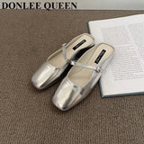Brand Slippers Women Square Toe Slip On Mules Shoes Fashion Mary Janes Flats Heel Ladies Slides Female Spring Loafers