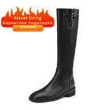 Women Knee High Boots 2022 Luxury Split Cow Genuine Leather Brown Black ZIP Low Block Heel High Quality Long Boot Handmade