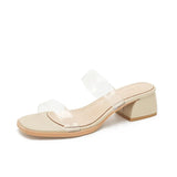 Breakj Mouth Breathable High Heels Transparent Glass Rubber Soft Leather Not Grinding Foot Sandals Women Shallow Mouth New Sandals