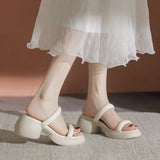 Breakj Real Soft Leather Elegant 2024 Simple Thick Bottom Increased A Word Drag Female Summer Fairy High Heels Outside Wear Beach