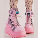 Design Ladies High Platform Boots Fashion Rivet Goth High Heels Boots Women Cosplay Wedges Punk Shoes