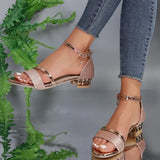 Women Sandals 2024 Heels Casual Shoes Women's Open Toe Summer Gold Shoes Square Female Ankle Strap Low Heels Footwear