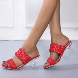 New Summer Women Mules Design Slippers Sandal Slides Braided Cord 7cm Transparent Fretwork Heels Women Shoes