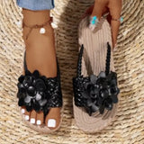 Women's Fashion Trend Flip Flops Slippers Woman Flat Vacation Holiday Braided Floral Pattern Open Toe Sandals Shoes Size