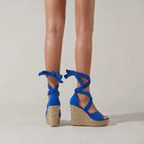 Women's Espadrille Ankle Strap Sandals Wedges Woman Pumps Platform Women Summer Shoes Comfortable Flax Hemp Canvas High