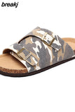New Summer Men Camouflage Cork Slipper Canvas Non-slip Buckle Outside Beach