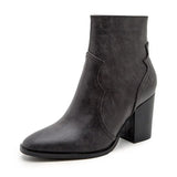 Winter Motorcycle Western Cowboy Boots Women Soft PU leather Short Cossacks High Heels High top Ankle Booties