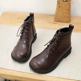 Wide Toe Small Leather Boots Ankle Boots Autumn Winter Plus Velvet Warm Short Boots Mori Literary Casual Women