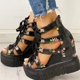 Hot Print Leisure Wedges women's Shoes 2023 Summer Shoes women Sandals Platform Shoelaces High Heels Casual Shoes