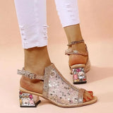 New Women Summer Fashion Mid Heels Peep Toe Shoes for Women Glitter Sandals Ladies Buckle Strap Bling Rhinestone