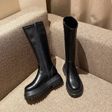Platform Gothic Boots for Women PU Leather Ankle Sping Fall Boots Sexy Punk Knee Length High Heels Ankle Black