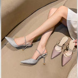 Breakj Women 2025 Summer New Water Drill Fine Heded Shallow Half Drag Two Slippers Wearing High-Heeled