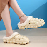 Women Winter Fur Warm Cotton Slippers Indoor Home Couple Funny Bubble Shoes Comfy Plush Non Slip House Slippers Woman Plus