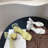 2023 New Summer Woman Thick Heels Ladies Casual Pumps Female Narrow Band Shoes Footwear Woman Square Toe Buckle