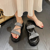 Korean Style Women's Slippers Indoor Shoes Solid Color with Glitter for Home and Beach Black/White Bling Flip