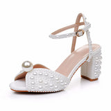 Breakj Cm Thick Heel Sandals Square Thick Heel Sandals White Wedding Dress Sandals Pearl Wedding Shoes
