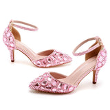 Breakj Cm Large-Size Sandals Fine Heel Head Water Drill High Heel Sandals Gold Water Drill High Heels Wedding