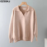Winter casual chic v-neck oversize thick Sweater pullovers Women 2021 loose elegant Sweater Pullover female Long
