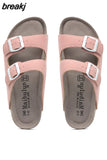 2023 New Summer Men Cork Slipper Casual Beach Double Buckle Non-slip Outside Nubuck Leather Slip on Slides
