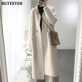 Thick Turn-down Collar One Button Women Cardigans Sweater Autumn Winter Pockets Loose Female Knit Cardigans Coat