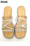 New 2023 Summer Dropship In Stock Women Slipper Sandals Sparkle Crystals Shoes Leisure Flat Comfy Beach Vacation
