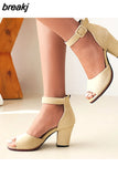 Women Pumps Sandals Summer Open Toe High Heels Low Block Heel Shoes Gladiator Ankle Strap High Gladiator Sandals